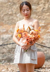 Wedding Bouquet & Corsage Set: Brown + Orange