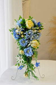 Bridal Waterfall Wedding Bouquet and Corsage: Blue