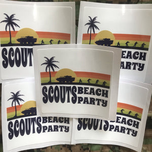 SCOUTS OUT BEACH PARTY 4" STICKER